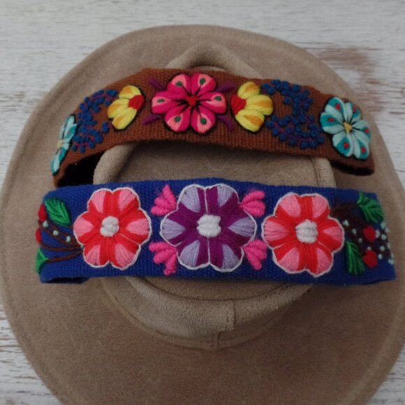 Embroidered Headband/ Hat Band Peruvian Wool BLUE NWOT - Picture 5 of 5